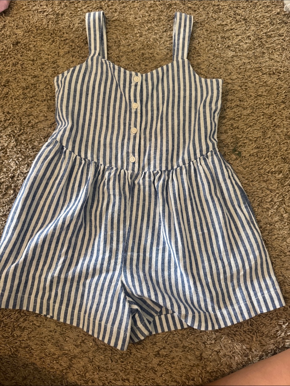 Old Navy Blue and White Striped Girls Romper